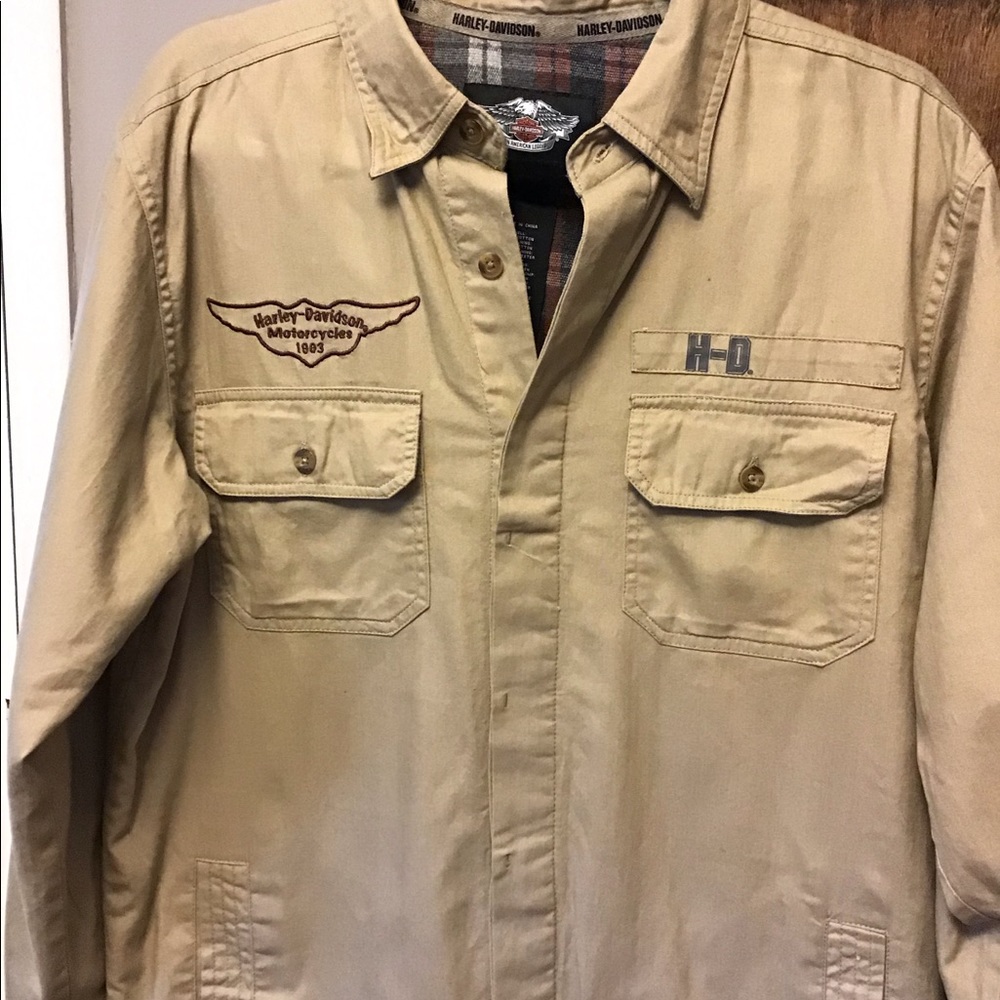 Harley Davidson men’s flannel lined khaki shirt